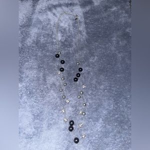 Long 3 strand silver navy rhinestone ball necklace